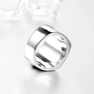 Polished silver stainless steel thick square signet ring for men in minimalist style