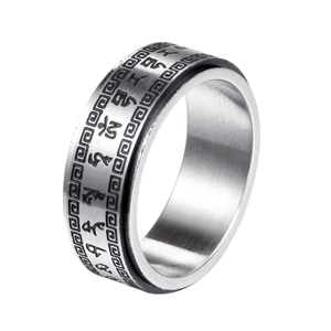 Bague Spinner en Acier Inoxydable Rétro Mantra à Six Mots Gravé Méditation Bouddhiste Rotative Bijoux pour Hommes Femmes