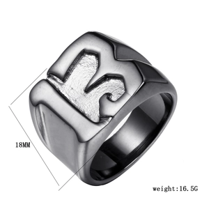 Macro detail of men's punk style steel ring featuring hollow 13 numeric design 18mm wide