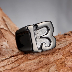 Men's titanium steel ring with number 13 engraving in industrial street style