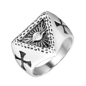 Anillo punk gótico de acero con diseño de triángulo del Ojo que todo lo ve y circón