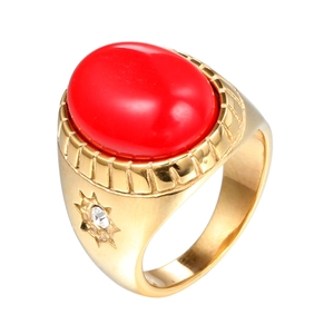 Bague en Acier Inoxydable Or Vintage pour Hommes Femmes Strass Rouge Ovale Style Chevalière Étoile Gaufrée Bijoux Punk