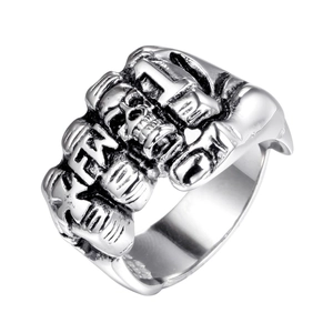 Men's Punk Gothic Rock Skull Fist Ring Stainless Steel Vintage Biker Jewelry Band Ring Gift For Him Gold Steel Color