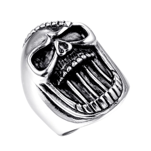 Bague Crâne en Acier Inoxydable Punk Vintage pour Hommes Bague Biker Crâne Criant Heavy Metal Ouvre Bouteille Bijoux Gothiques
