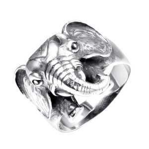 Retro Stainless Steel Elephant Head Ring For Men Punk Vintage Animal Relief Design Statement Gothic Jewelry Finger Ring