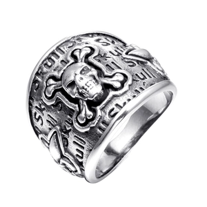 Stainless Steel Skull Ring Men Gothic Punk Biker Jewelry Retro Distressed Silver Skeleton Crossbones Band Ring For Party