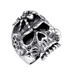 Anillo de Calavera de Acero Inoxidable Gothic Punk con Patrón de Araña Retro Rock Hip Hop Hombre Mujer Joyería