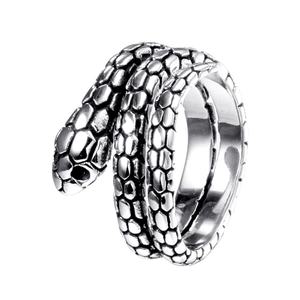 Vintage Stainless Steel Snake Ring For Men Punk Gothic Serpent Wrap Ring Animal Biker Jewelry Scale Texture Oxidized Band Ring