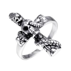 Vintage Roestvrijstalen Slang Schedel Kruis Ring Voor Mannen Gothic Punk Rock Biker Sieraden Retro Geoxideerd Zilver Vingerring