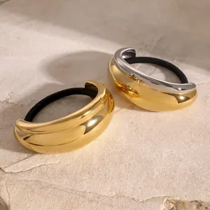 Minimalist Stainless Steel U-Shaped Hair Tie For Women Gold Silver Two-Tone Metal Pony Cuff Geometric High-Elastic Hair Band Accessory