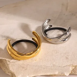 Edelstahl Gekreuzte Linie Haargummis Damen Hohe Elastizität Gold Silber Metallic Haarbänder Eleganter Haarschmuck