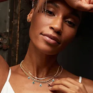 Stainless Steel Multi-layer Necklace Green Zirconia Gold Plated Triple Layer Snake Twist Chain For Women Elegant Jewelry
