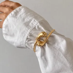 Minimalistische Roestvrijstalen Waterdruppel Open Bangle Voor Vrouwen Verguld Water Drop Cuff Armband Met Strass Mode Sieraden Cadeau