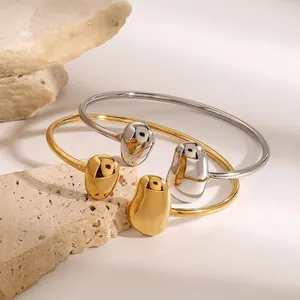 Bracelet Manchette Ouverte en Acier Inoxydable Forme de Haricot Organique Femmes Or Argent Électroplaqué Style Métal Liquide Bijoux
