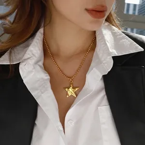 Minimalist Gold Plated Stainless Steel Star Pendant Necklace For Women Elegant Mirror Polished Ball Chain Fashion Jewelry