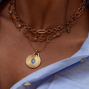 Luxus Edelstahl Vergoldet Halskette Geometrisch Türkis Rosa Stein Anhänger Mode Pendler Halsketten Für Damen