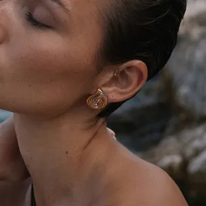 Eleganti Orecchini a Bottone a Spirale Oceanica in Acciaio Inossidabile per Donna Gioielli di Moda Geometrici Bicolore Oro Argento