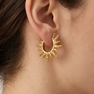 Boucles d'Oreilles Clous en Acier Inoxydable Texture Fondue Rayon de Soleil Luxe Bijoux d'Oreille Géométriques Or Femme