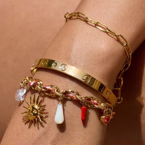 Set di Gioielli Charm Boho in Acciaio Inossidabile Oro per Donna Con Ciondolo Sole Cuore Peperoncino Stivale Collana Bracciale