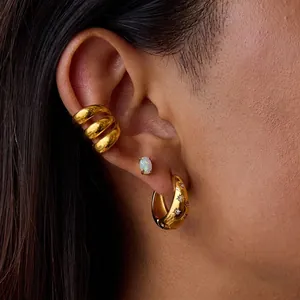 Stainless Steel Hoop Stud Earrings Zirconia Star Opal Gold Plated Hypoallergenic Waterproof Jewelry For Women Daily Party