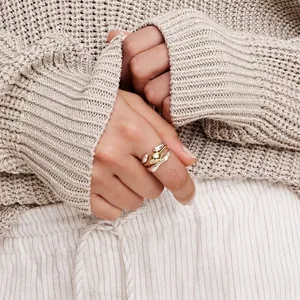 Abstract Fluid Liquid Metal Irregular Chunky Ring Stainless Steel Modern Minimalist Two-Tone Artistic Jewelry For Women