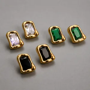 Vintage Roestvrijstalen Rechthoekige Strass Oorknopjes Voor Dames Niche Ontwerp Franse Stijl Vergulde Geometrische Oorbellen Sieraden
