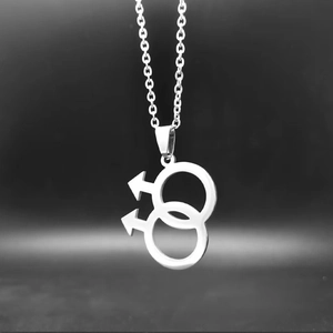 Collier avec pendentif double symbole masculin en acier inoxydable poli pour hommes