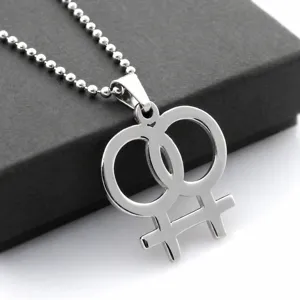 Edelstahl LGBT Geschlechtssymbol Anhänger Halskette Doppel Venus Mars Verschlungen Poliert Schmuck Für Damen Herren Pride Geschenk