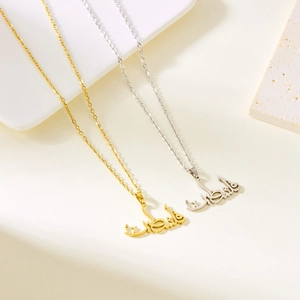 Colliers en acier inoxydable avec pendentifs calligraphie arabe Palestine en or et argent