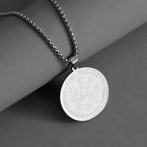 Retro Stainless Steel Buddhist Pendant Necklace Manjushri Bodhisattva Scripture Round Plate Titanium Steel Necklace Jewelry For Men Women