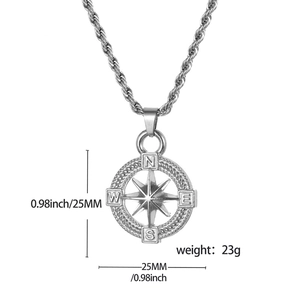 Herren Vintage Edelstahl Kompass Halskette mit Stern Anhänger an robuster Seilkette