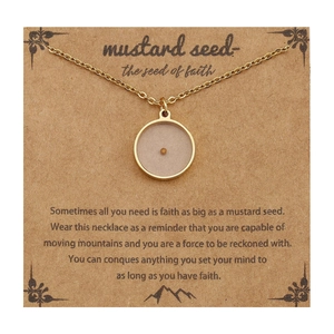 Faith mustard seed necklace on gift card with delicate gold chain for women