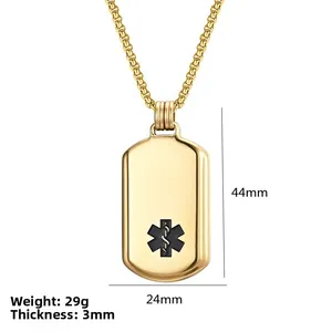 Goldene medizinische Notfall-Halskette aus Edelstahl mit schwarzem Äskulapstab-Symbol