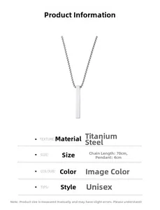Polished titanium steel pillar pendant with 4cm length and 70cm chain necklace details