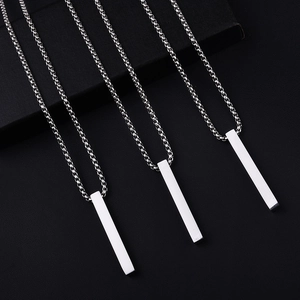 Minimalist Stainless Steel Square Column Pendant Necklace Geometric High Polish Bar Long Box Chain For Men Women Jewelry