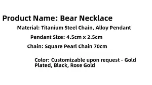 Detailed specifications of the bear necklace showing pendant size and titanium steel chain