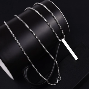 Polished silver stainless steel pillar pendant necklace on a minimalist box chain