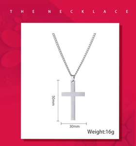 Polished titanium steel cross necklace with 50mm height and 30mm width on curb chain