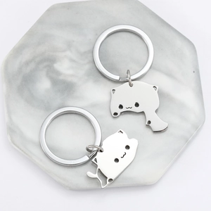 Polished stainless steel cat keychains in silver finish for couples or friends