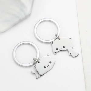 Matching stainless steel cat puzzle keychains for couples with high-polished silver finish