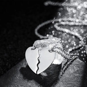 Juego de collares de rompecabezas de corazón en acero inoxidable pulido para parejas