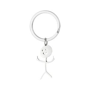 Funny stickman middle finger keychain in polished stainless steel for backpacks