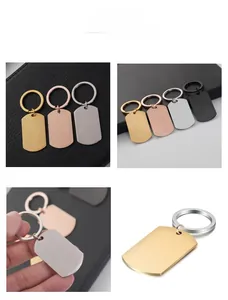 Polished stainless steel rectangular dog tags in gold, rose gold, silver, and black finish