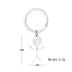Funny stainless steel stickman middle finger keychain charm in silver finish 40mm
