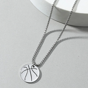 Stainless steel basketball pendant necklace with box chain for men sports style