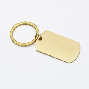 Mirror polished gold stainless steel rectangle dog tag keychain with rounded edges