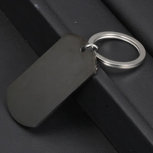 Polished matte black stainless steel military dog tag keychain for custom engraving