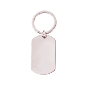 Polished stainless steel rectangular dog tag keychain with silver mirror finish for DIY engraving
