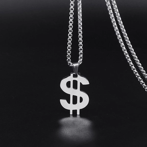Gepolijste zilveren dollarteken hanger ketting met box ketting voor heren hip hop stijl