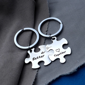 Puzzle pieces stainless steel keychains for couples with Better Together engraving